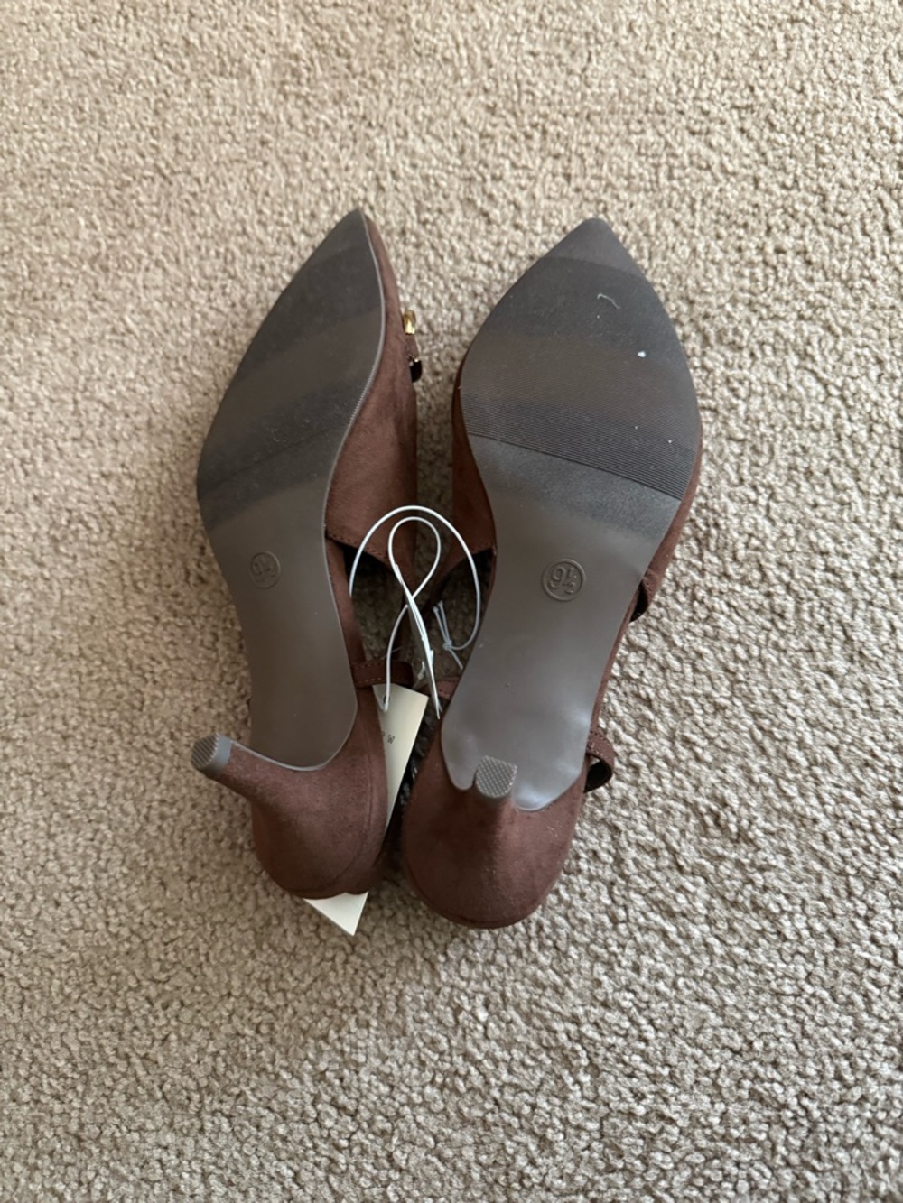 a new day Brown Suede Slingback Pointed Toe Heel with Gold Double-Ring - Picture 4 of 5